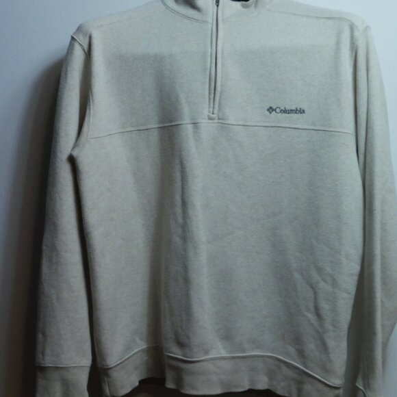 Columbia Mens Cream Pullover 1/4 Zip M Cotton Blend Sweatshirt Mock Neck - Picture 2 of 16